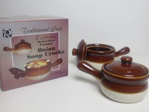 R&amp;M International - Individual Brown Glazed Onion Soup Crocks - Set of 2 *NEW*