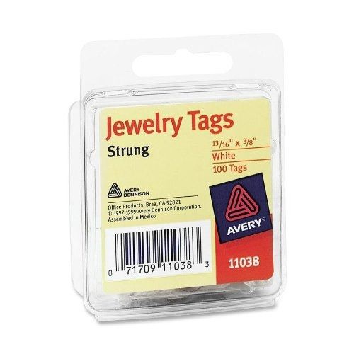 Avery  Jewelry Tags 11038, Strung, White, 13/16 x 3/8 Inches, Pack of 100