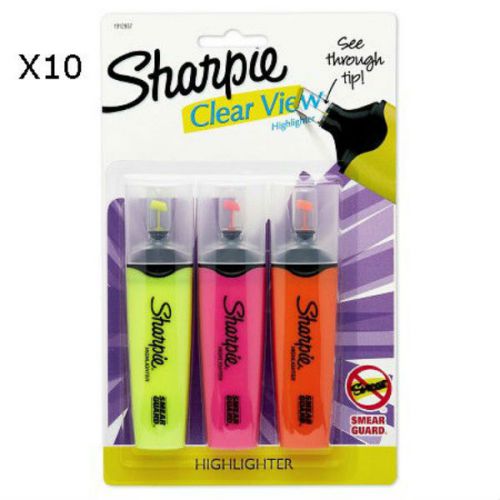 Sharpie® Clear View Highlighter, Bold Tip, 3 Count Multicolor Ink (Lot of 10)