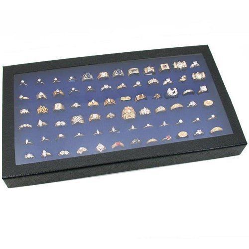 72 ring blue jewelry box display case magnetic lid new sale for sale