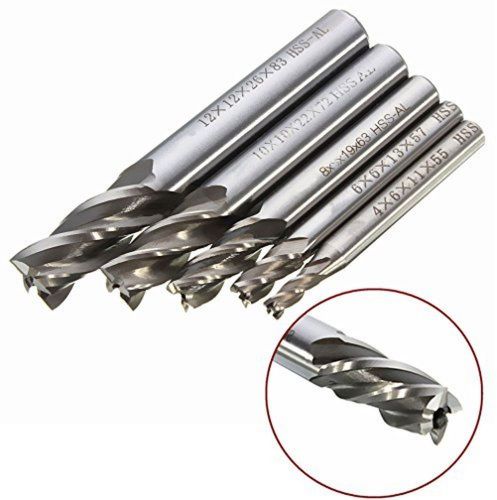 Yosoo 5pcs hss cnc lathe straight shank 4 flute end mill cutter drill bit too... for sale