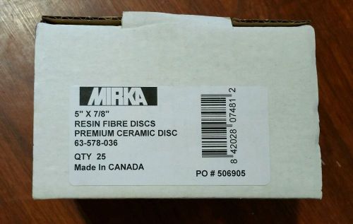 Mirka 63-578-036 5” ceramic alumina fiber disc, 7/8&#034; hole (qty. 25/box) for sale