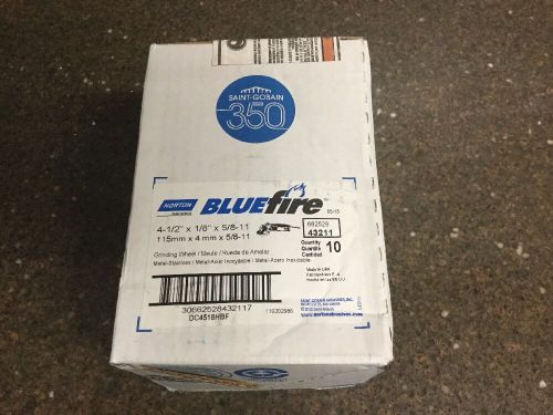 (10) norton bluefire grinding wheels, 4-1/2&#034; x 1/8&#034; x 5/8-11 new 10 count! 43211 for sale