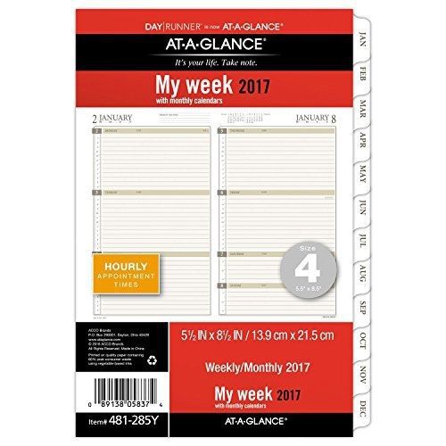 Day Runner Weekly / Monthly Planner Refill 2017, 5-1/2 x 8-1/2&#034;, Size 4