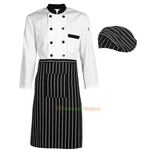 Kitchen Cooker Long Sleeve Working Uniform Coat Chef  Waiter Jacket  Apron Hat
