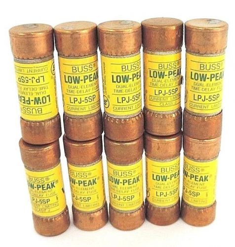 Lot of 10 new cooper bussmann lpj-5sp low-peak dual-element fuses lpj5sp for sale