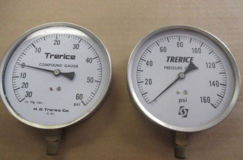 Pair trerice guages 5&#034; 1/4 npt 0-30&amp;0-60 compound &amp; 0-160 for sale