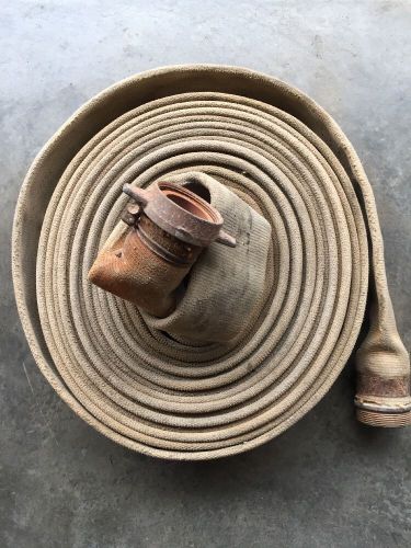 Genuine Vintage Fire Hose with Fittings ( Ever-rite ) Rolled Flat; 3-1/2&#034; By 50&#039;