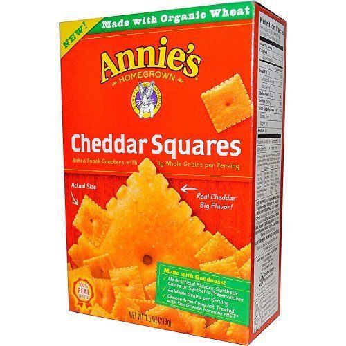Annies Homegrown Organic Cheddar Squares Cracker, 7.5 Ounce -- 12 per case.