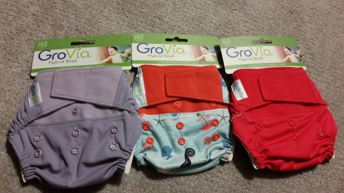 3 Covers GroVia - Shell Snap Closure Baby Diaper with Waterproof Layer