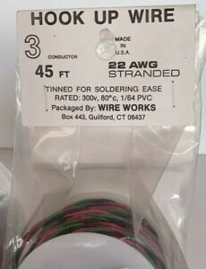 Hook Up Wire-22 AWG Stranded-45ft. Tinned For Soldering Ease,300 V,80”c