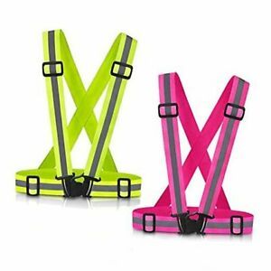 Running Reflective Vest Gear 2Pack, Adjustable Safety Vests High Yellow+Pink