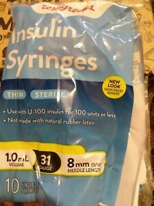 NEW (5)SEALED Bags of 10) Walgreens Insulin Syringes U-100 1ml 8mm length 31g