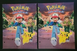 Pokemon Folder Lot of 2 Vintage Ash Misty Brock Pikachu School Paper Good Used
