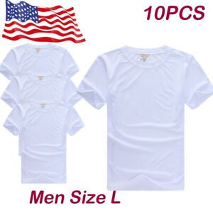 10pcs Plain White Sublimation Blank Modal T-Shirt for Men Size L DIY USA SHIP