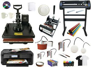 8in1 Heat Press Combo,28&#034; Metal 500g Vinyl Cutter Plotter Large 13x19&#034; Printer