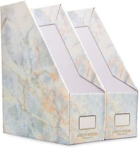 Magazine File Holder with Golden Marble Design 2 Pack, Premium Document Storage