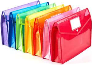 7 Pack A4 Plastic Wallet Folder Envelopes with Closure and Label Pocket, 2.8&#034; Ex