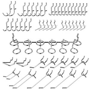 Hiltex 53106 Pegboard Hooks Organizer Accessories Set, 50 Piece | Chrome Plated
