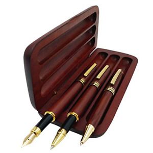 3 Pcs Wooden Pens Set with Pen Gift Case/Best Writing Fountain Pen, Fancy Pen