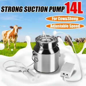 14L Electric Milking Machine Vacuum Pump Stainless Steel Cow Dairy Cattl ll pp