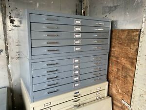 Vintage 10 Drawer Flat file Blueprint Cabinets 41&#034; w with base