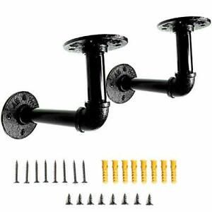 Industrial Black Iron Pipe Shelf Brackets   Black Powder Coated Iron