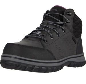 Skechers Women&#039;s  Padded Collar Work Boots Leather Gray Shoes Sz 7.5