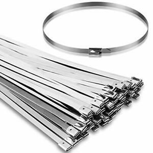 50PCS 11.8Inch Metal Cable Zip Ties - 304 stainless steel Heavy Duty Self
