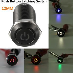 Black 4 Pin 12mm Led Light Metal Push Button Latching Power Symbol Switc