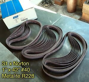 LOT OF (31) NORTON METALITE 1&#034; x 42&#034; R288 SANDING BELTS 40 GRIT - OPEN BOX