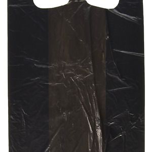 KO PACKAGING 100ct Black Plastic T-Shirt Shopping Bags (6x4x15-13mic) 13 micron