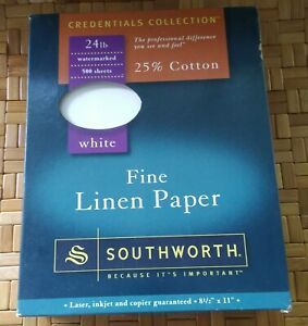 SOUTHWORTH Fine Linen PAPER Watermarked 25% Cotton 8.5”x 11” 500 Sheet 24lb