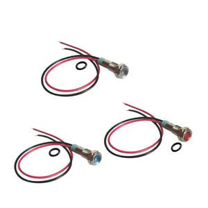 12V LED Indicator Signal Light 6mm Thread Metal Work Light Lamp (Pack of 3)