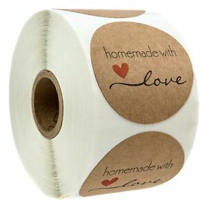 2&#034; Inch Round Natural Kraft Homemade with Love Stickers / 500 Labels per roll