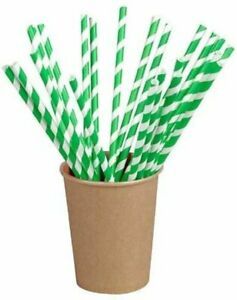 PACKNWOOD 210CHP19 GREEN-STRIPED BIODEGRADABLE PAPER DRINKING STRAW 7.75 INCHES