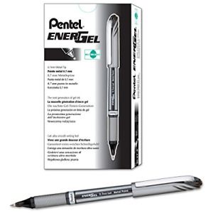 Pentel EnerGel NV Liquid Gel Pen, 0.7mm, Medium Line Capped, Metal Tip, Black of