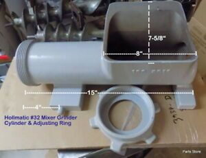 Hollymatic #32 Mixer Grinder Cylinder &amp; Ring 180 8010 Threads On Head &amp; Ring