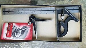 Starrett no.11 Combination Square Set. orig. box with insert. 3 piece. stippled