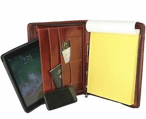 Buffalo Leather Business Pad Folio, w Zipper All Around, Ample Space for documen