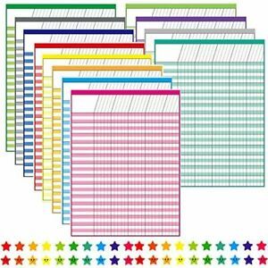 Youngever 12 Pack Multi-Color Laminated Dry Erase Incentive Chart with 960 Rewar