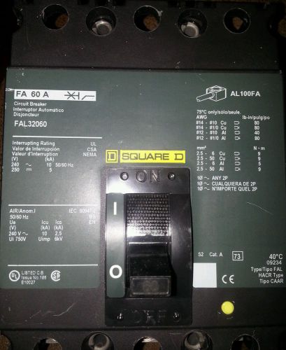 Square d 60a 240v circuit breaker fal32060 al100fa for sale