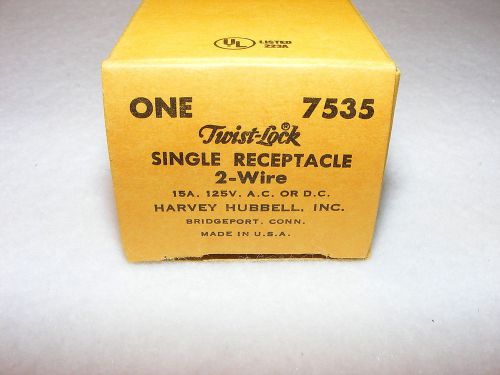 ONE NIB HUBBELL TWIST-LOCK 7535 SINGLE RECEPTACLE 2-WIRE 125V AC OR DC 15AMP