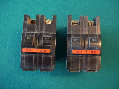 TWO - USED - FEDERAL PACIFIC, 2-POLE, 50 AMP, STAB-LOK, CIRCUIT BREAKERS
