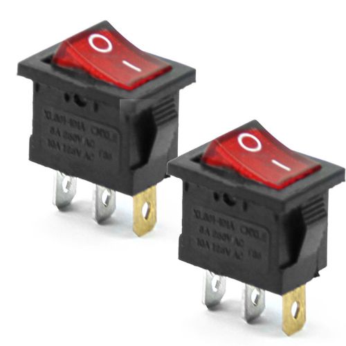 2pcs 3 Pin AC 6A/250V 10A/125V Red ON-OFF SPST Snap in Boat Rocker Switch SR1G