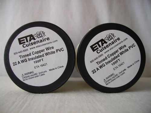 Lot 2 tinned copper wire 22 awg insulated white pvc 100&#039; each eta16421 new for sale