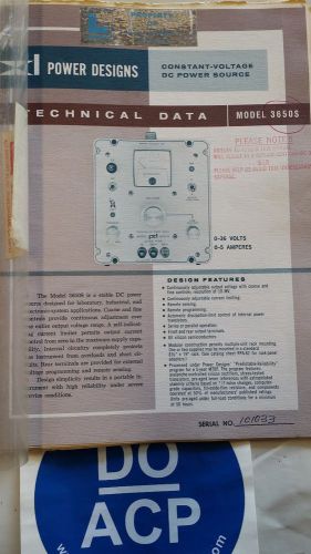 POWER DESIGNS MODEL 3650S TECHNICAL DATA DC POWER SOURCE MANUAL R3-S31