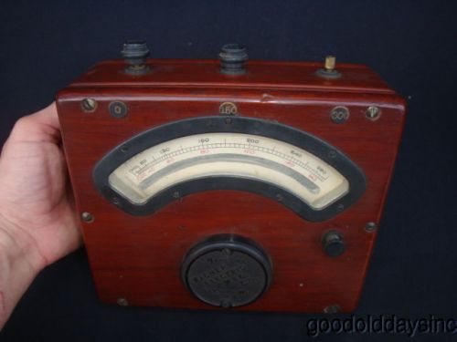 Antique Wagner Electric Volt Meter Electrical Instrument AC-Voltmeter Wood Case
