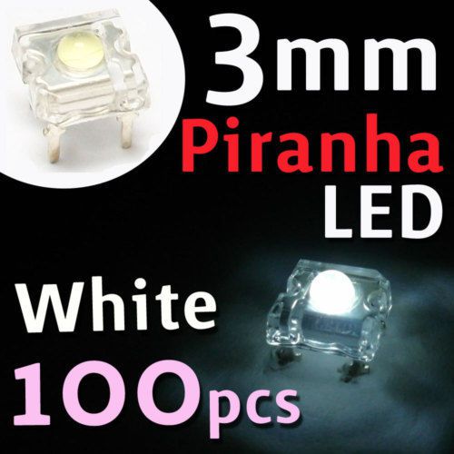 100 x 3mm Piranha Super Flux LED Light 20000mcd White M