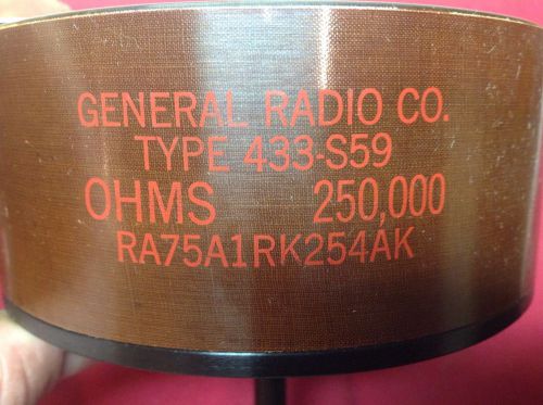 GENERAL RADIO 433-S59 1953 POTENTIOMETER (RADIO) PART 250K OHMS ELECTRIC NOS EX